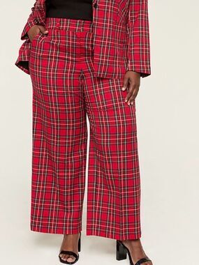 Lane Bryant Pants 24 Red Plaid Holiday Tartan Wide Leg High Rise Dress Trouser